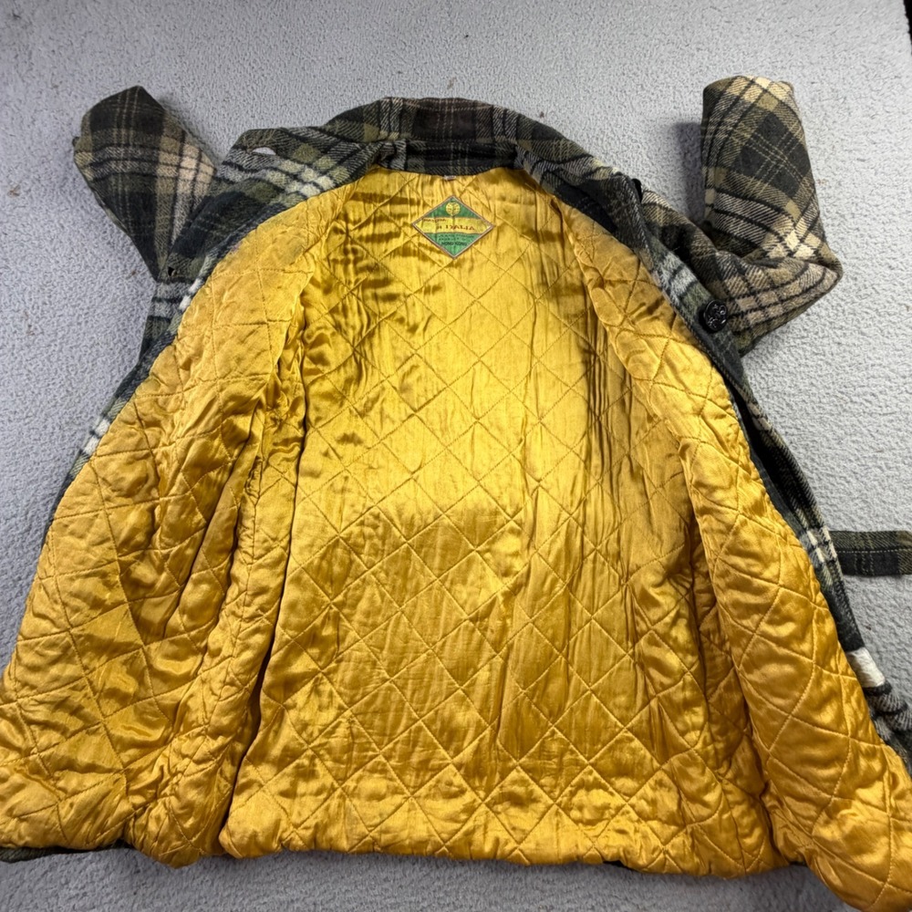Vintage Materia Di Italia Green Plaid Belted Wool Coat Anchor Buttons Size 14 - Picture 7 of 8